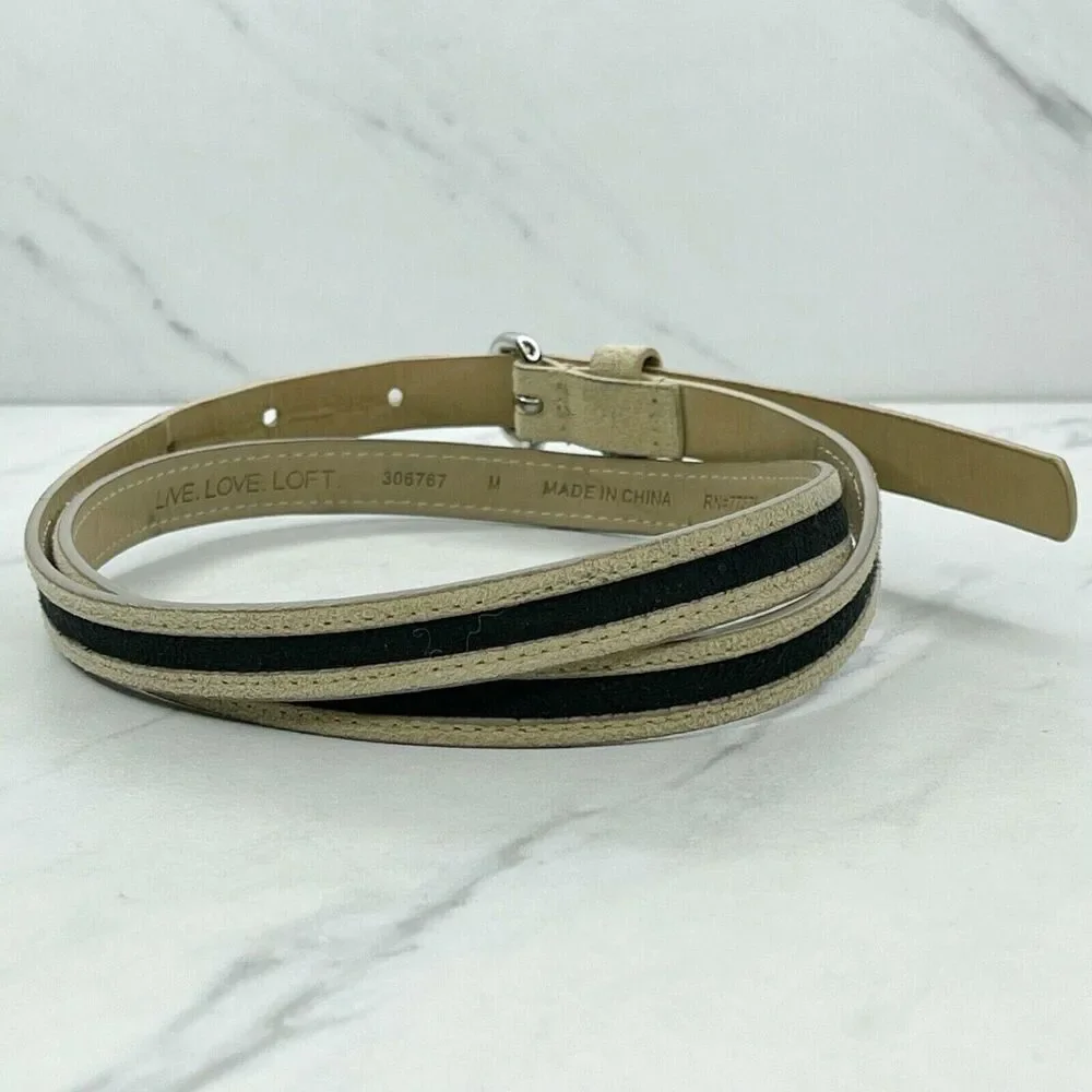 Ann Taylor LOFT Skinny Faux Suede Belt Silver Buckle Medium (M) ✨